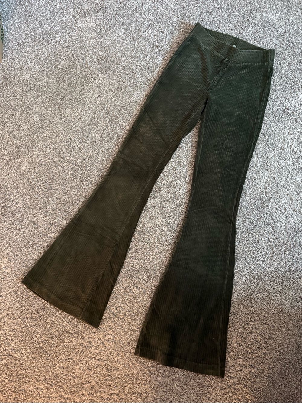 Women's Olive Green Corduroy Flare Pants